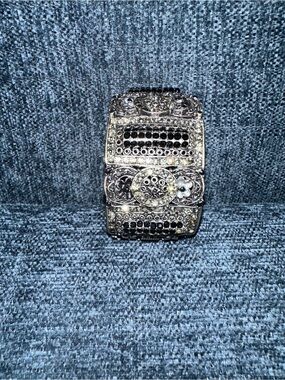 Cookie Lee Silver tone beaded Filagree cuff bracelet